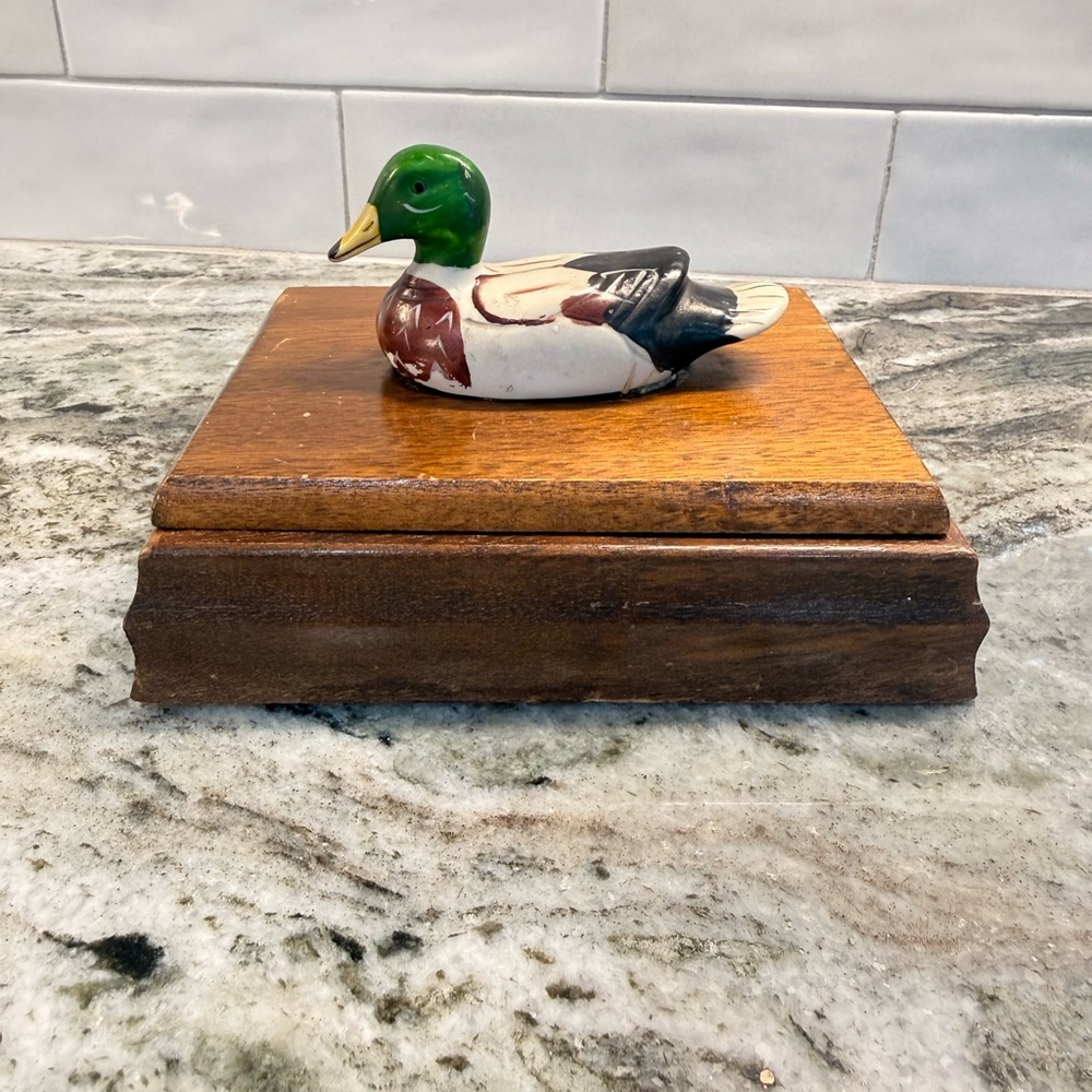Hand-Painted Ceramic Mallard Duck Figurine in Green and Brown